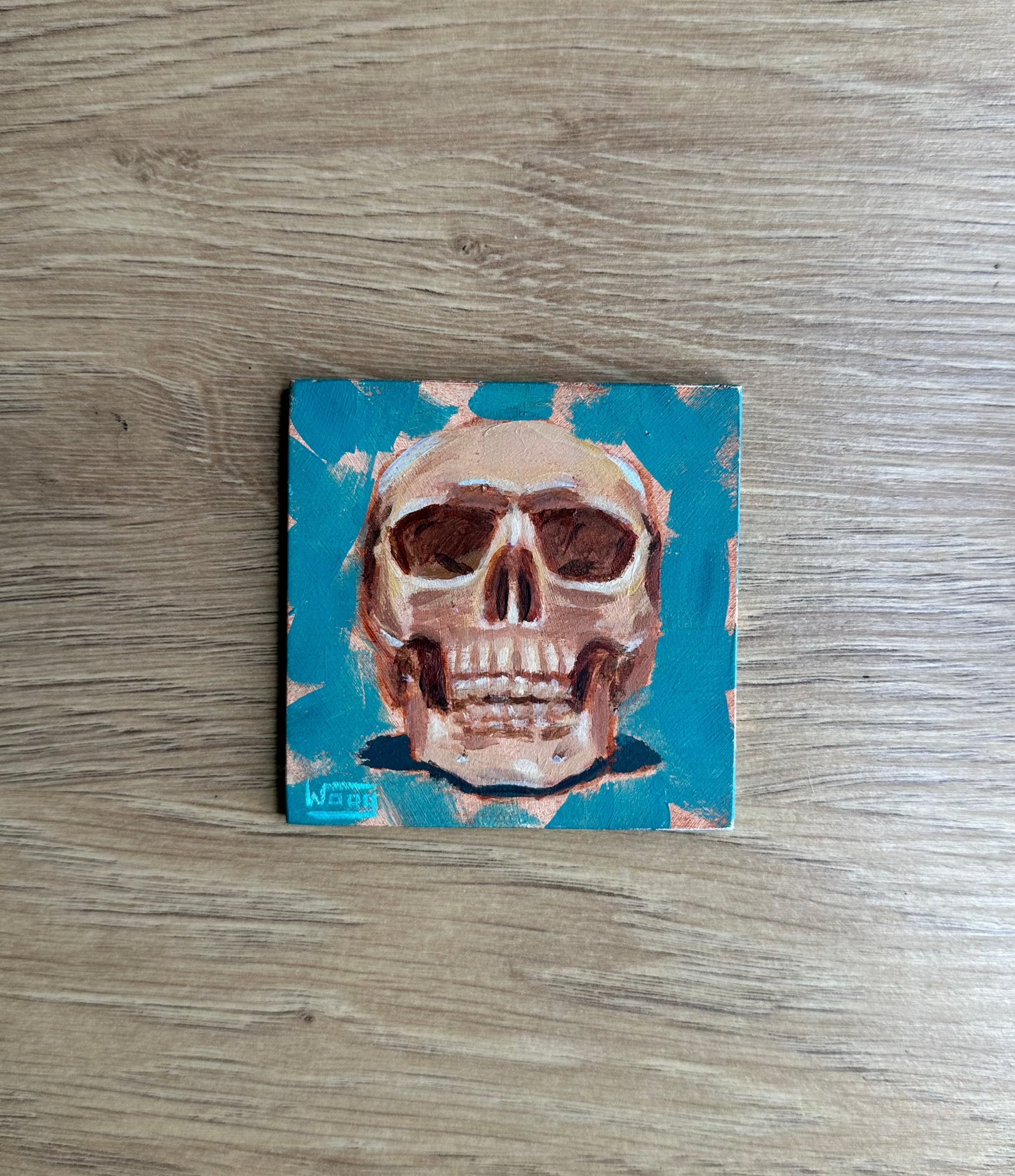 Small 3x3" acrylic skull painting