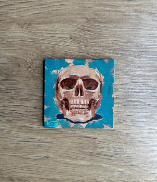 Small 3x3" acrylic skull painting